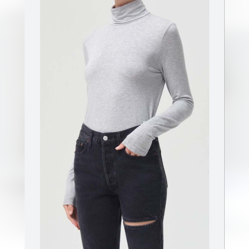 NWT Agolde Nissa Soft Slouch Turtleneck In Grey Heather Size Large